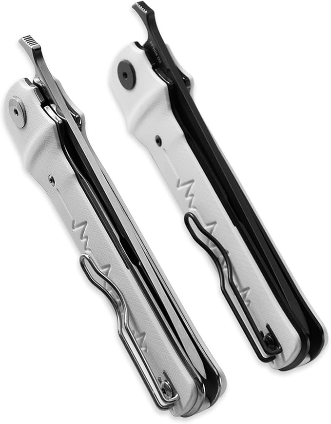 Petrified fish PFB04 Tena Folding Knife, 3.82" D2 Steel Satin Blade G10 Handle Pocket Folding knife for EDC Camping Outdoor (White Satin)