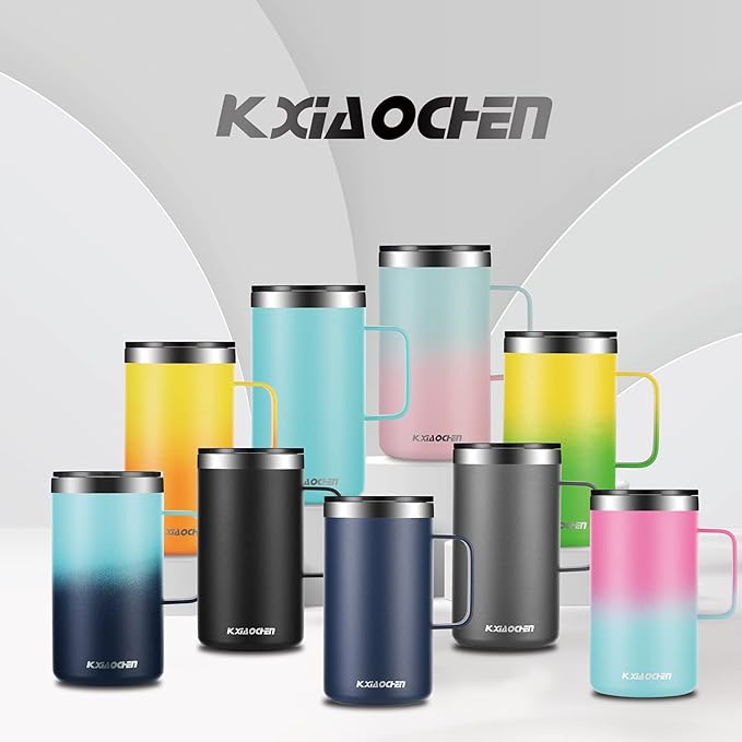 KXIAOCHEN 20oz Insulated Coffee Mug with Lid, Stainless Steel Coffee Cup, Double Wall Vacuum Coffee Tumbler with Handle, Premium Thermal Travel Coffee Mug (Emerald)
