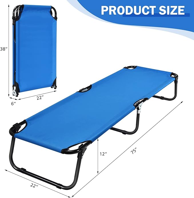 Goplus Folding Camping Cot, Heavy Duty Collapsible Foldable Camping Bed for Adults Kids with Non-Slip Foot Pad, Indoor Outdoor Portable Sleeping Cot for Hiking, Camping, Fishing (Blue)