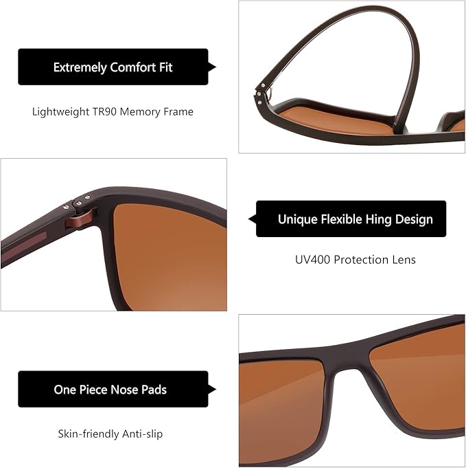 ZENOTTIC Polarized Sunglasses for Men Lightweight TR90 Frame UV400 Protection Square Sun Glasses