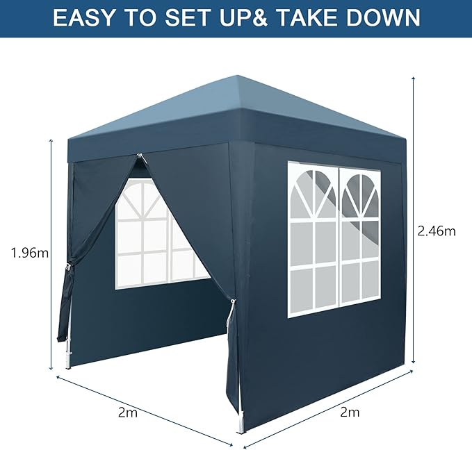 Outvita 6.5x6.5ft Pop Up Canopy Tent, Outdoor Instant Shelter Folding Canopy with 4 Side Walls and Carry Bag for Commercial Events, Party, Backyard BBQ, Camping Blue