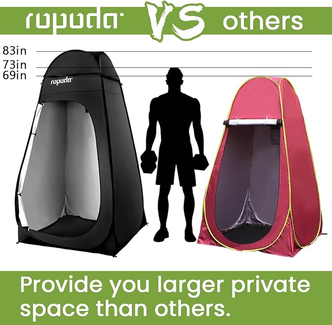 ROPODA Pop Up Tent 83inches x 48inches x 48inches, Upgrade Privacy Tent, Porta-Potty Tent Includes 1 Removable Bottom, 8 Stakes, 1 Removable Rain Cover, 1 Carrying Bag