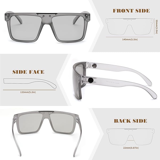 FEISEDY Men Sunglasses Polarized Oversized Square Flat Top Cycling Running Fishing Golf Hiking Sports B2990