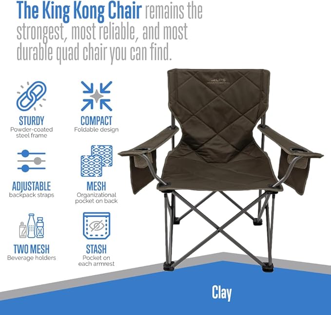 ALPS Mountaineering King Kong Camping Chairs for Adults with Mesh Cup Holders and Pockets, Built Durable and Reliable with Compact Foldable Steel Frame