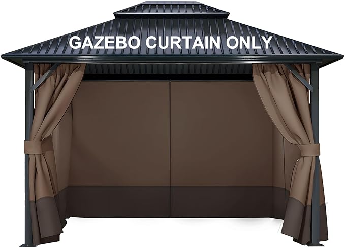 COWVIE 4-Panel 10' x 12' Gazebo Replacement Curtains, Patio Privacy Sidewalls with Double Zipper, Replacement for Outdoor Gazebo Canopy (Curtain Only)