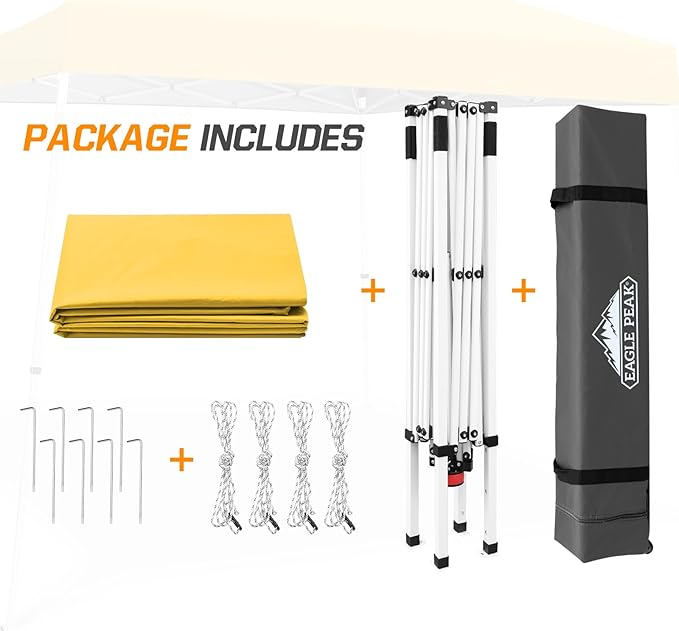 EAGLE PEAK 10x10 Slant Leg Pop-up Canopy Tent Easy One Person Setup Instant Outdoor Beach Canopy Folding Portable Sports Shelter 10x10 Base 8x8 Top (Yellow)