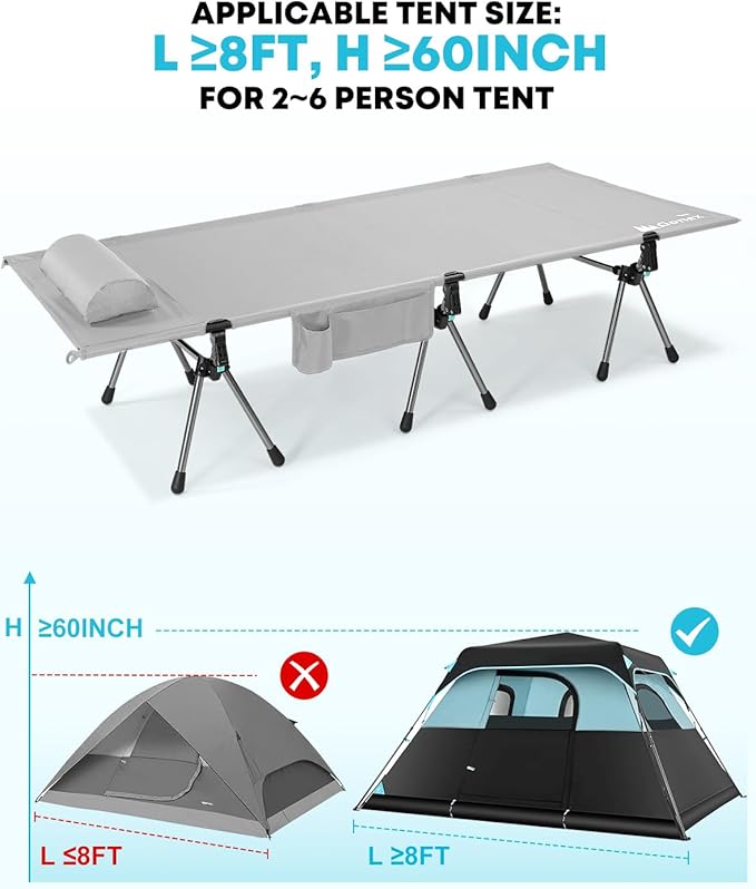 Gonex 31.5" Extra Wide Camping Cot with Leg Extenders 2 in 1 Portable Folding Cot for Adults Height Adjustable Supports 350lbs Sleeping Bed for Backpacking Travel Beach Home, Grey