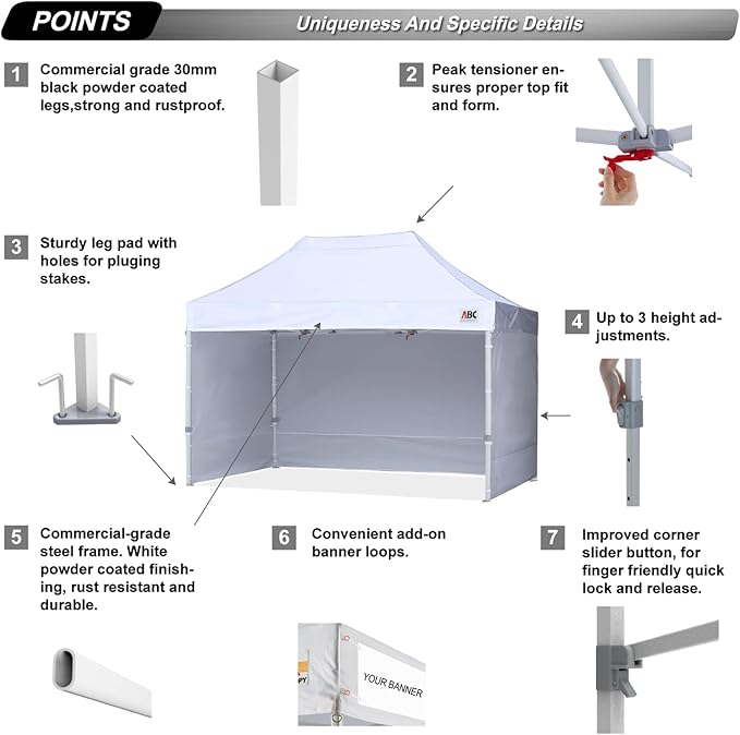 ABCCANOPY Easy Pop Up Canopy Tent with Sidewalls 8X12 Commercial -Series, White