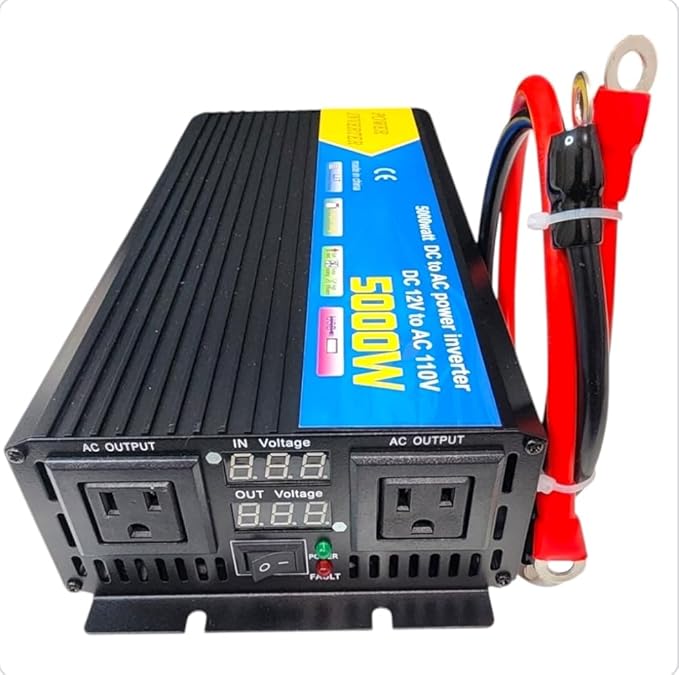 5000W Power Inverter Pure Sine Wave, 12V to 110-120 Volts, Dual AC Outlets, Hardwire Kit Including for Car Truck RV Outdoor, Camping, Boat, Home,Office Solar System(12, Volts) (5000W)