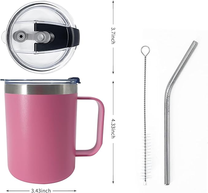 8pack 12oz Coffee Mug With Handle Bulk, Stainless Steel Insulated Travel Tumblers With,Double Wall Vacuum Camping Cup for Hot & Cold Drinks Tea (pink)