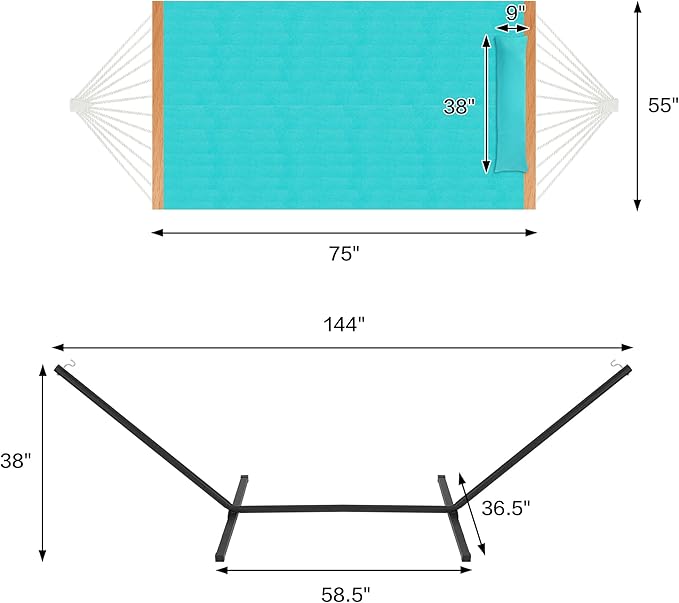 Two Person Hammock with Stand Heavy Duty, Outdoor Patio Hammock with Portable Steel Stand, Large Double Hammocks,480lbs Capacity.(Aruba)