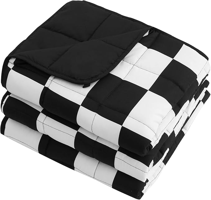 Black Checkered Weighted Blanket for Adults 20lbs, 48"x72" Twin Size, Cooling Heavy Blanket for 130-220lbs with Premium Glass Beads, Soft Thick Big Blankets for All-Season Sleeping Comfort Breathable