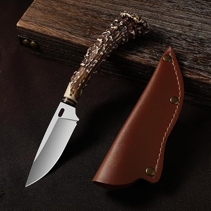 Plys Fixed blade knife, survival knife, Hunting Knife With Leather Sheath, Camping Outdoor Sharp Blade BBQ Knives,Gifts for Men