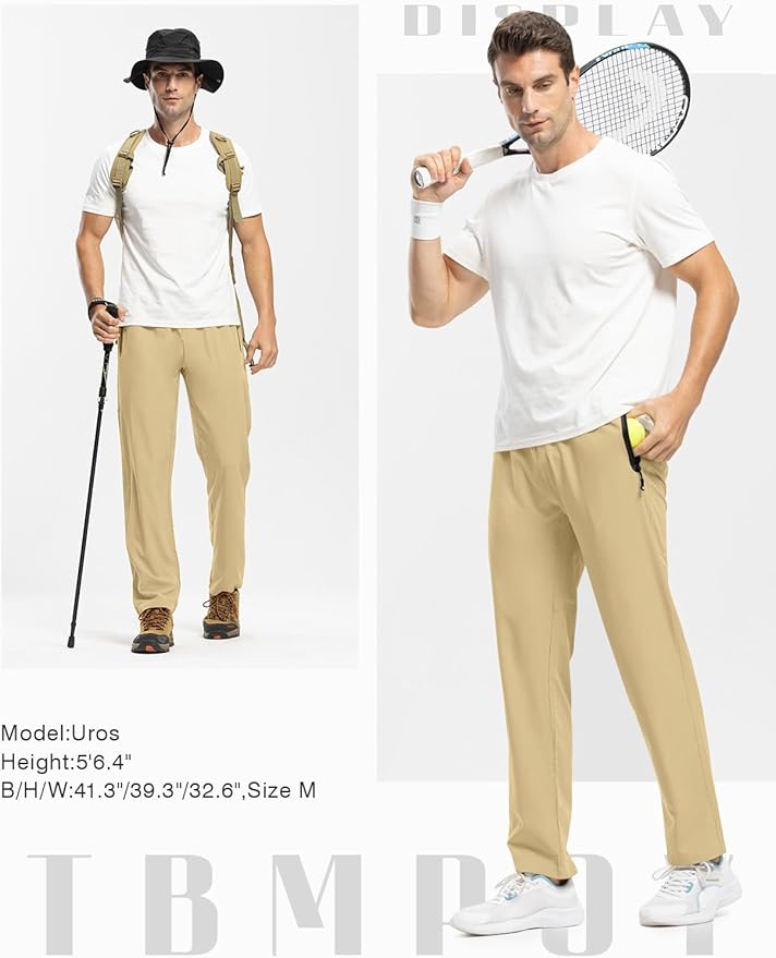 TBMPOY Men's Lightweight Hiking Travel Pants Breathable Athletic Fishing Active Joggers Zipper Pockets