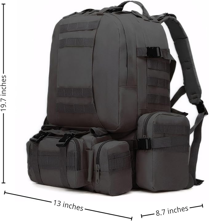 Military Tactical Backpack for Men 60L Waterproof Bug Out Bag Survival Rucksack Go Bag Emergency Molle System Army 3 Day Assault Pack for Hiking Hunting Camping Black