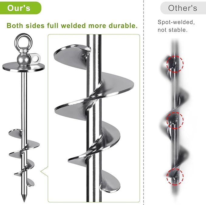 Heavy Duty Dog Tie Out Stake, 15" Dog Anchor, 360° Swivel, No Tangle, Easy Install, for Large Dogs up to 220lbs, Perfect for Yard, Camping, Beach (Silver)