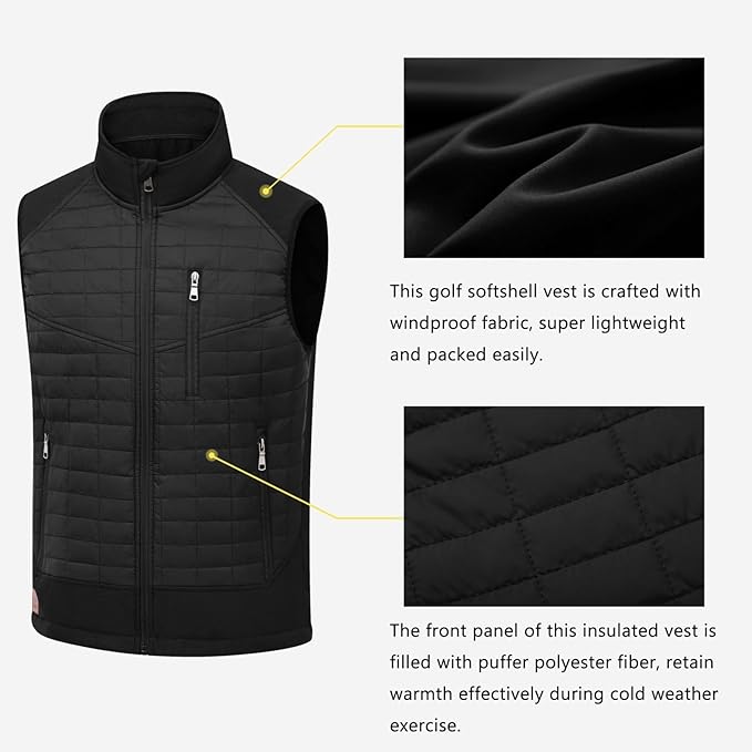 Vcansion Men's Lightweight Fleece Lined Puffer Vest Softshell Outerwear Sleeveless Jacket for Hiking Travel Golf