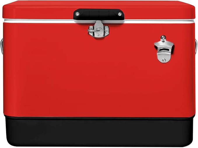 FSE Retro Metal Cooler, 80 Can/54 Qt. Capacity, Hard-Sided, Two Tone, Holds Up to 80 Beverage Cans, Metal Construction with Plastic Lining