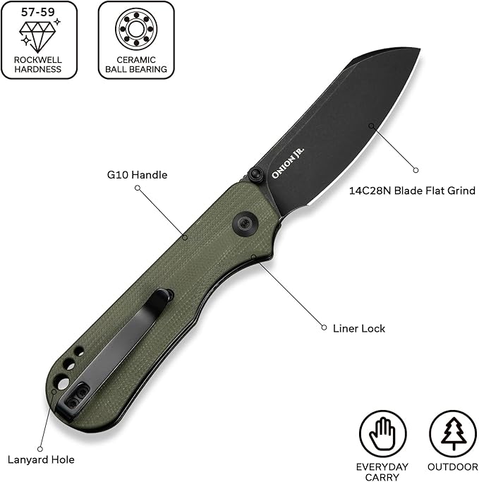 CIVIVI Crabby Pocket Knife, EDC Folding Knife for Men Women with Swedish 14C28N Blade Contoured G10 Handle, Designed by Ken Onion Jr. C24055-1