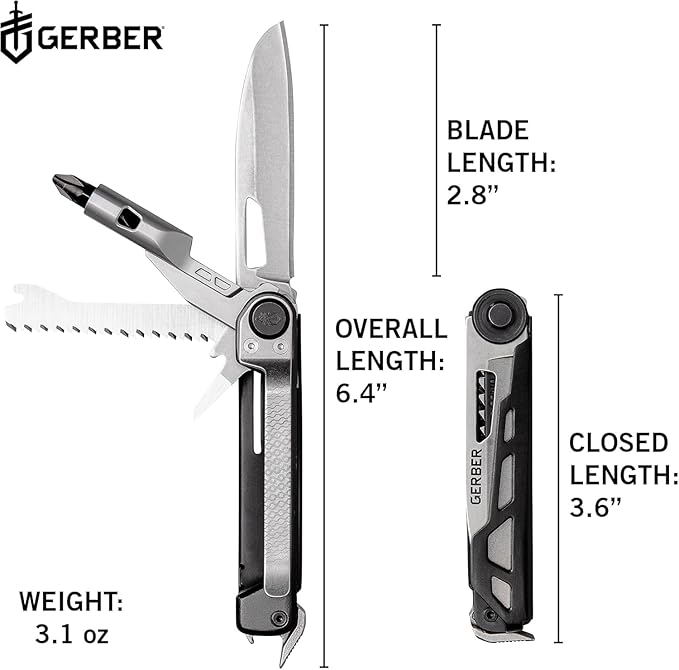 Gerber Gear Armbar Trade 8-in-1 Multi-tool - 2.5" Plain Edge Blade, Pry Bar, Hammer - EDC Gear and Equipment - Onyx