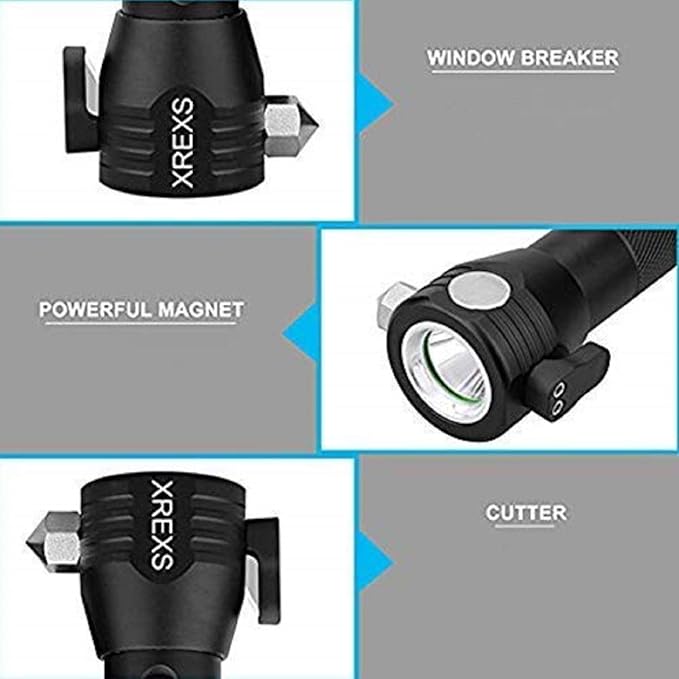 XREXS Solar & USB Rechargeable LED Flashlight (Portable, Strong)- Car Emergency & Roadside Kit | Power Outage Rescue Light | for Hiking, Camping, Outdoor | 2000mAh Battery & 7 Working Modes