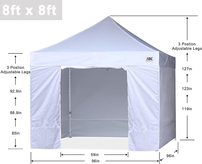 ABCCANOPY Easy Pop Up Canopy Tent with Sidewalls 8x8 Commercial -Series, White