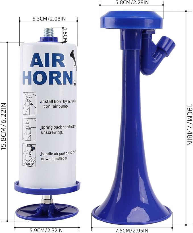 FARBIN Handheld Air Horn, Portable Air Pump Horn, Personal Safety Horns, Loud Noise Maker Horn for Boating, Sports Events, Parties, Birthdays, Camping, Graduation (Blue Handheld Air Horns)