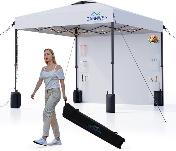 8X8 Pop Up Canopy Tent,Removable Pockets Sidewall for Extra Storage,Easy Up Canopy,Heavy Duty One Person Set Up Event Tent,White