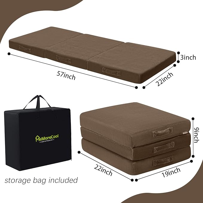 MeMoreCool Foldable Floor Mattress for Kids, Toddler Floor Nap Mat for Sleeping Daycare, Small Child Foldable Mattress Floor Bed, Trifold Futon Portable Tri Folding Mattress, 57x22 Inch