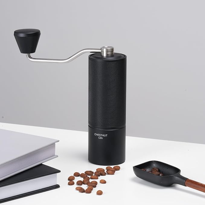 TIMEMORE Manual Coffee Grinder CNC Stainless Steel Burr Coffee Grinder with Capacity 20g Chestnut C3S Internal External Adjustable Setting, Double Bearing Positioning for Travel Camping, Home Black