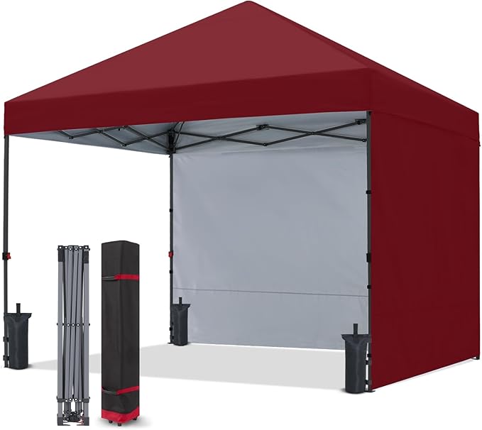 COOSHADE Pop Up Canopy Tent 10x10 with 2 Sidewalls, Outdoor Shade Instant Canopy Tents, Burgundy