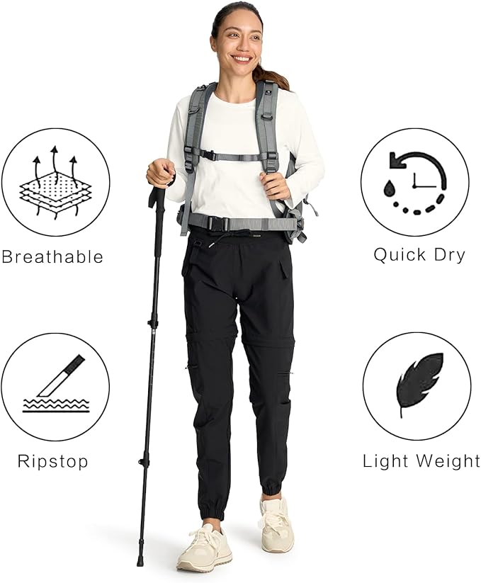 smawell Women's Hiking Pants Convertible Lightweight Zip-Off Outdoor Pants Quick Dry Joggers with Pocket