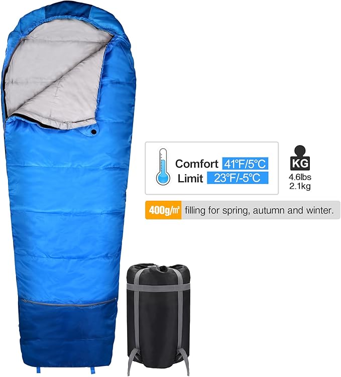REDCAMP Kids Mummy Sleeping Bag for Camping, 3 Season Cold Weather Sleeping Bag Fit Boys,Girls & Teens, Blue/Rose Red