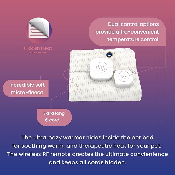 M PAIN MANAGEMENT TECHNOLOGIES Hidden Heat Pet Bed Warmer by Spotwarm; Wireless RF Remote with Microplush Flannel, Small and Large Pets - 24” by 20”