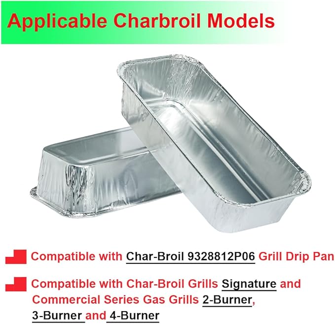Drip Pans Compatible with Charbroil Grills 9328812P06 Foil Liner 30-Pack l Fits Char Broil Grease Tray G416-0015-W1, Disposable Aluminum Foil 7.6" L x3.4 W x1.7 D