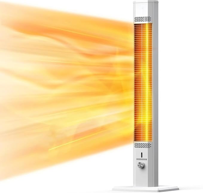 FLOWBREEZE Outdoor Patio Heater, 42in Infrared Heater with Remote, 9 Heat Levels, 9H Timers, Safety Lock, Tip-Over & Overheat Protection, IP65 Waterproof, Portable Electric Heater for Outdoor Use