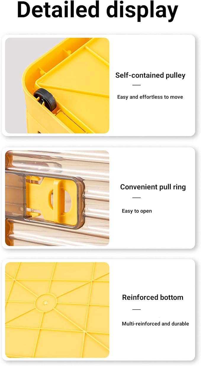 Folding Storage Bins, 28 Liters, 2 Pcs Yellow Plastic Storage Containers with Wheels, Four Doors, Foldable, Stackable, Plastic Box with Lids for Organization, Storage Cart