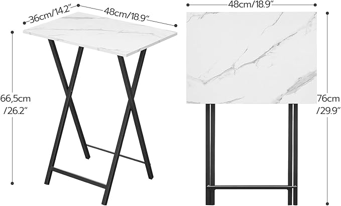 HOOBRO Folding TV Tray Tables, Set of 2 Stable Snack Table for Small Space, Portable Sofa Side Table, Easy Assembly and Storage, Ideal for Snacks and Meals in Living Room, Marble and Black BW25BZ01