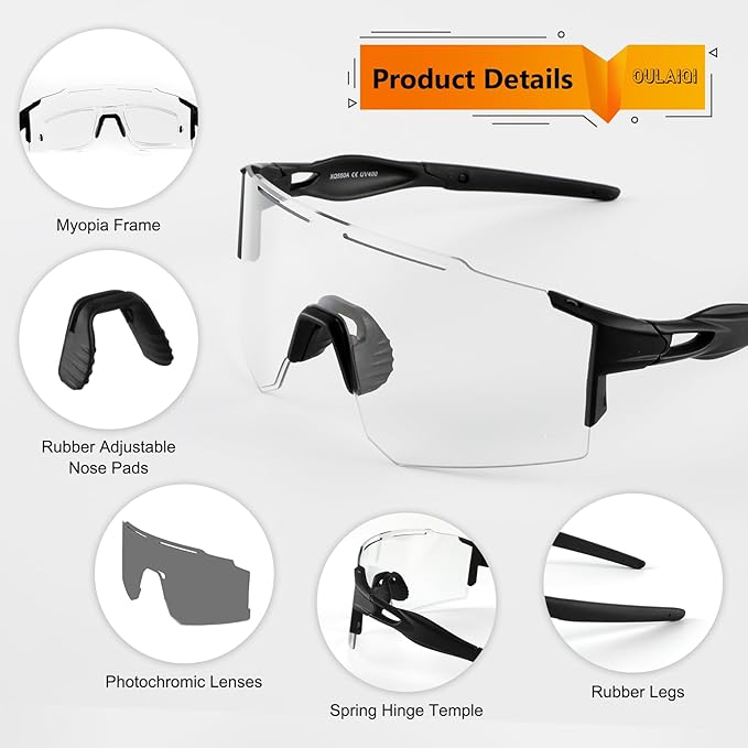 OULAIQI Cycling Sunglasses Polarized Sunglasses for Cycling Men Women with 1 Lens or 3 Interchangeable Lens Baseball Glasses