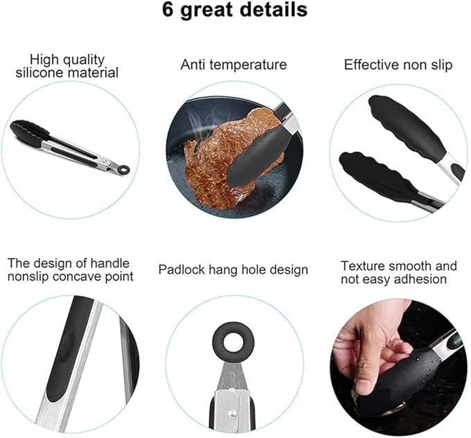 17" Kitchen Tongs with Silicone Tips, High Heat Resistant Grill Tongs in Stainless Steel