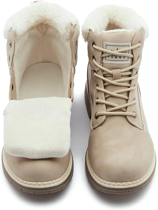 ANJOUFEMME Womens Hiking Snow Winter Boots - Waterproof Work Ankle Boots for Women Comfortable Warm Fur Boots for Backpacking Cycling