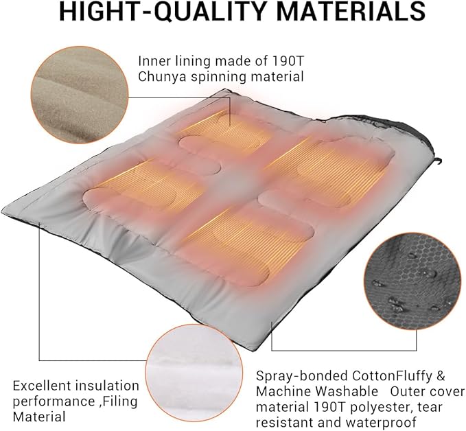 Adult Single Sleeping Bag Gray Heated 5 Heating Zones 3 Adjustable Heating for Cold Weather with Compression Bag