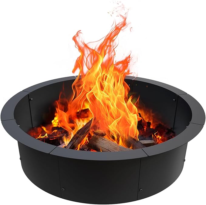 Fire Pit Outdoor Wood Burning Fire Pit Liner 43.3 Inch Camping Fire Ring Painted Steel Firepit Heavy Duty Campfire Ring Above or In-Ground for Bonfire Outdoor Backyard