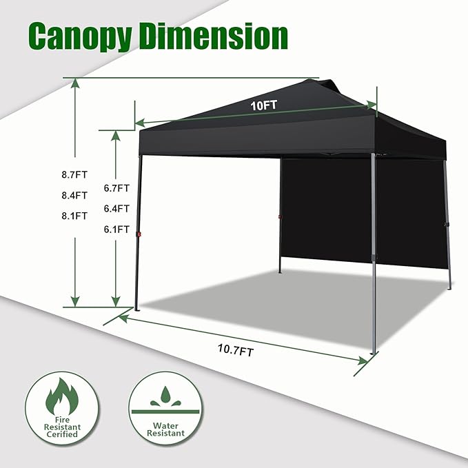 Eurmax USA NOMATTER ONE-Person Open&Close 10x10ft Pop Up Canopy Tent,Portable Shelter Canopy for Outdoor Events with 1 Removable Sidewall,Instant Canopies,Temporary Sunshade,Bonus 4 Sand Bags(White)