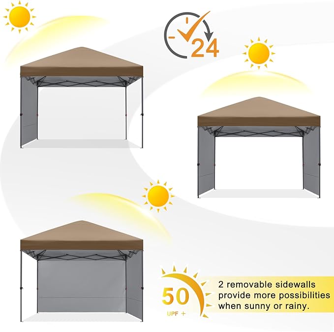 COOSHADE Pop Up Canopy Tent 10x10 with 2 Sidewalls, Outdoor Shade Instant Canopy Tents(Khaki)