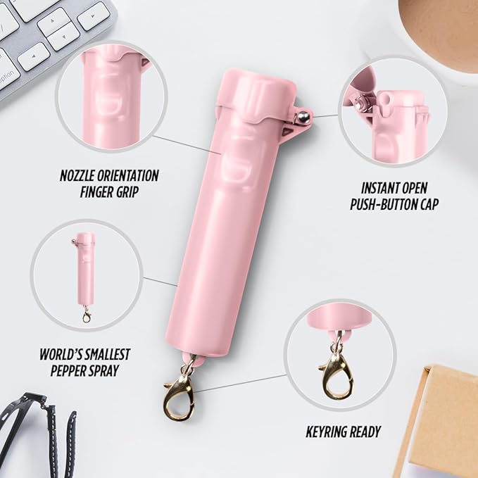 Guard Dog Security Packin' Heat, World’s Smallest Pepper Spray Self Defense for Women, Police Strength with Keychain Snap Clip, Compact Design, Long Range, UV Dye, Push-Button Safety Cap