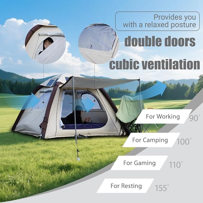 Automatic Large Tent for Camping 4 Person, Waterproof Tents for Camping, Windproof Inflatable Tents with Mosquito Screen Window, Camping Tent for Traveling, Beach