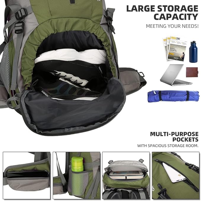 70L Hiking Backpack with Rain Cover Lightweight Travel Backpack Waterproof Camping Backpack