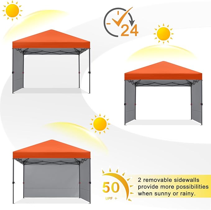 COOSHADE Pop Up Canopy Tent 10x10 with 2 Sidewalls, Outdoor Shade Instant Canopy Tents, Orange