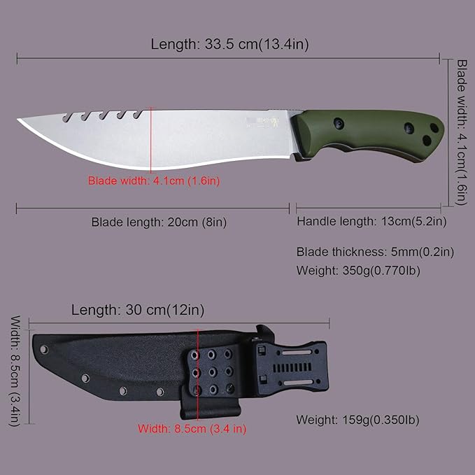 13.4-inch DC53 steel full tang hunting knife + K sheath. Suitable for camping, hiking, hunting and as daily carry equipment for handicrafts. (G10 - Jungle Style A)